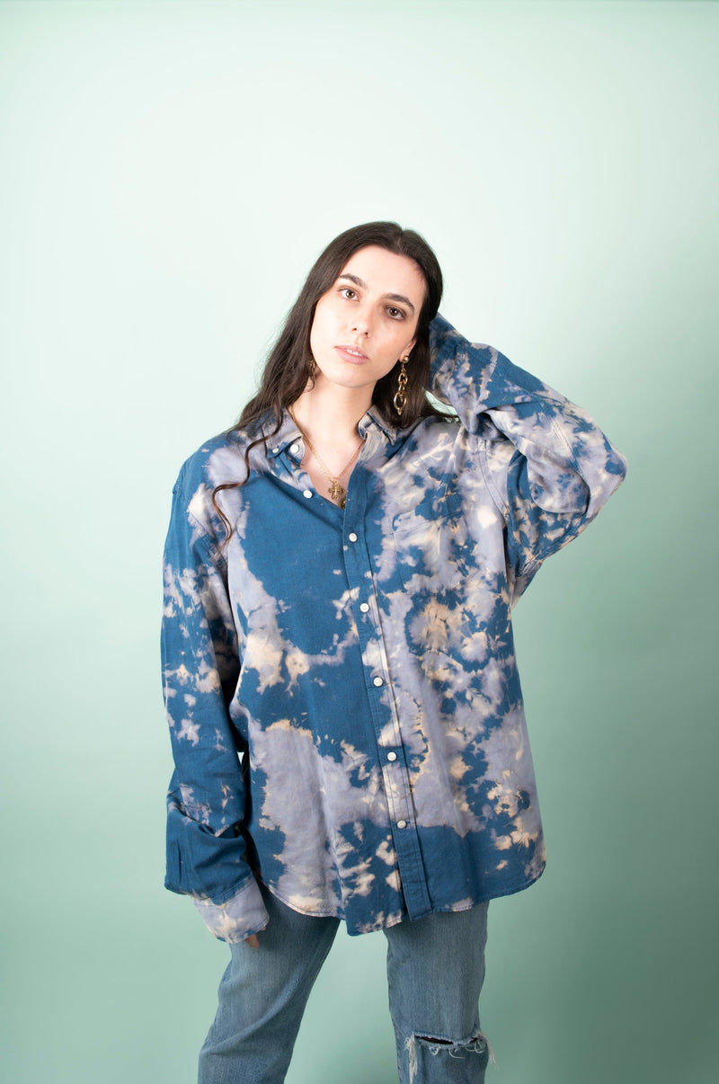 Upcycled Reverse Tie-Dye Denim Cotton Shirt