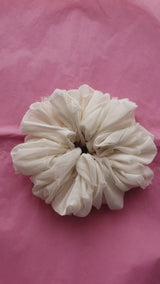 Mega Scrunchie White Embroidered Silk